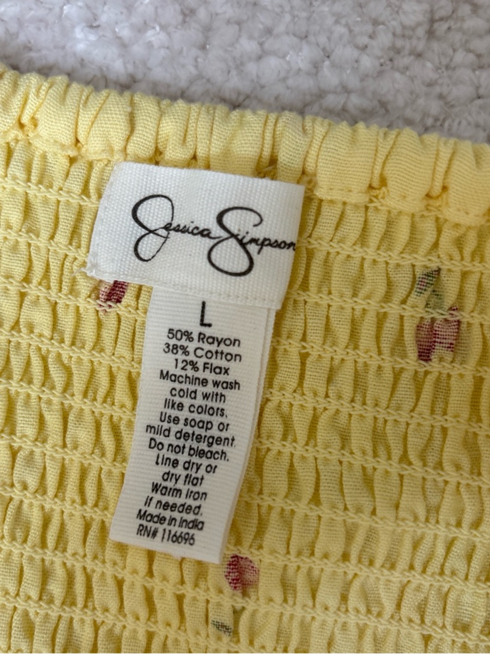 Jessica Simpson Yellow Smocked Top with Cherry Accent - Picture 2 of 3